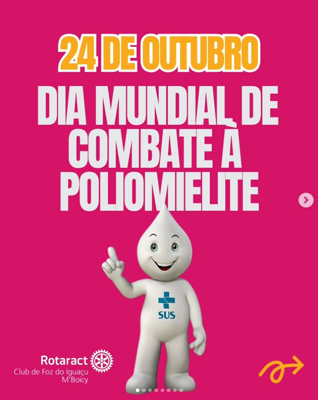 Hoje é o Dia Mundial de Combate à Poliomielite, uma data para reforçar a importância da vacinação e lembrar que cada dose aplicada é um passo a mais rumo a um mundo livre da pólio. ✨ ⠀ Graças aos esforços do Rotary Internacional e de parceiros globais, a poliomielite já foi erradicada em quase todos os países. Mas ainda há lugares onde o vírus persiste e é por isso que a conscientização e a vacinação continuam sendo essenciais. 💉🫶 ⠀ Vacinar é proteger vidas e garantir que futuras gerações cresçam saudáveis e seguras. ❤️ ⠀ ➡️ Arraste para o lado e confira mais informações sobre o projeto do Rotary e o impacto dessa campanha mundial! ⠀ #EndPolioNow #Rotaract #Vacinação #Rotary