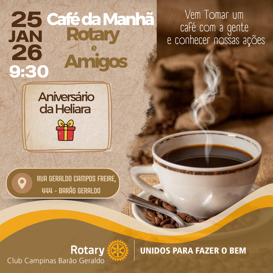 Café, amizade e propósito: uma celebração especial pelo aniversário da Heliara e pelo trabalho transformador do Rotary.