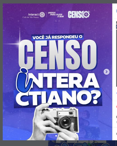 Você já respondeu o Censo Interactiano??  Como clube, reforçamos a importância da participação de todos no Censo Nacional Interact, que ocorre de 19 de janeiro a 09 de fevereiro. Essa iniciativa é essencial para a coleta de dados sobre os clubes e seus membros, possibilitando uma compreensão mais precisa da realidade local, o fortalecimento da representatividade e o embasamento de decisões estratégicas.  A partir dessas informações, torna-se possível planejar ações e projetos mais alinhados às reais necessidades dos jovens, contribuindo diretamente para o fortalecimento e o crescimento do movimento interactiano em âmbito nacional.  Post oficial no Instagram: https://www.instagram.com/p/DTsXLvajdd3/?igsh=MWMzbnRsb3VraTFuMw==  Link para preenchimento do Censo: https://forms.gle/q3Uak1ZnB6MGaFNF8  Com carinho, Interact Club de Três Passos!!! 💙  #paratodosverem: este post possui legenda alternativa para promover a inclusão social. Para ativá-la, basta ajustar as configurações de acessibilidade no seu celular.  #censonacionalinteract #interactbrasil #juntosporointeract #vozdosinteractianos fortalecendointeract