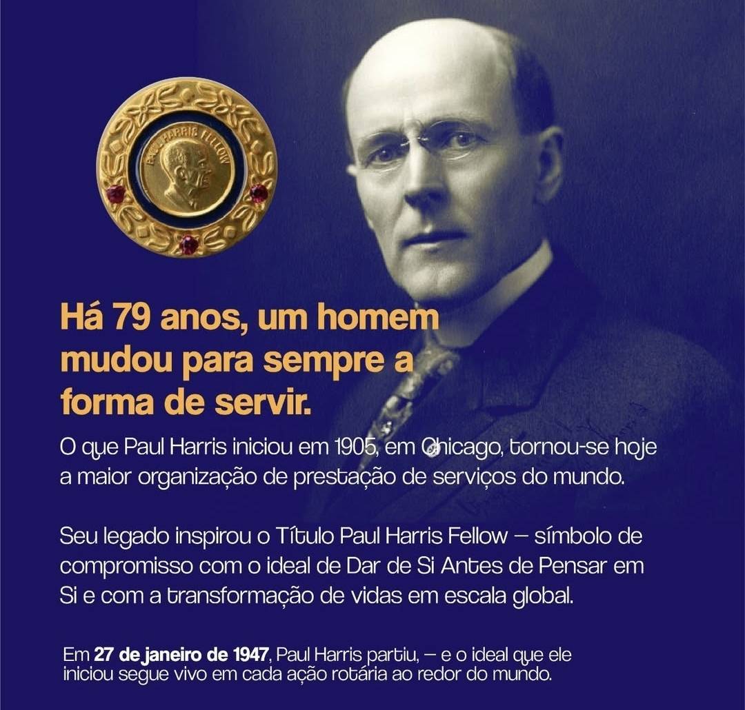 Há 79 anos, em 27 de janeiro de 1947, nos despedíamos de Paul Harris, fundador do Rotary International.
