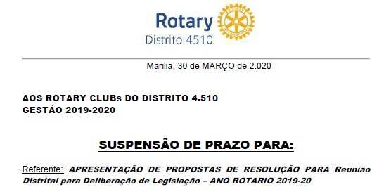 Suspensão prazo para Apres.Propostas Resoluções Distrital 2019-20 D. 4510
