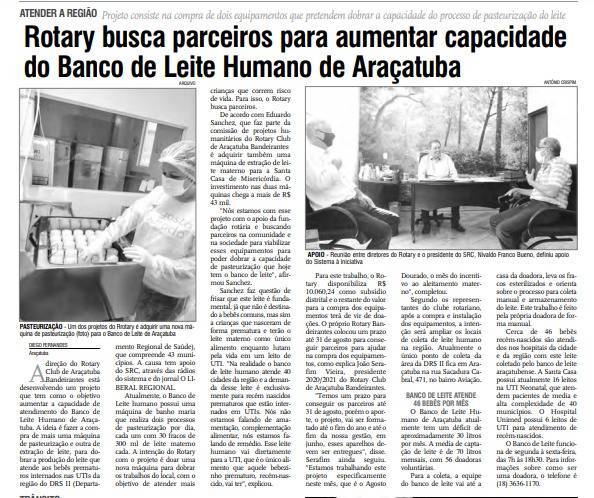 Busca de Parcerias - Rotary Club de Araçatuba Bandeirantes - Banco de Leite Humano - 14-08-2020