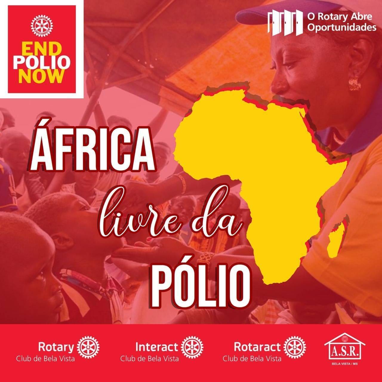 O Rotary Club de Bela Vista  celebra esta imensa conquista ao lado  de toda a família rotaria Interact, Rotaract e Casa da Amizade ASR, com  seus parceiros locais as Empresas cidadãs  Comercial BR é Clinica Cubana, afirmando ao mundo que a erradicação do vírus selvagem é possível se depender da dedicação e persistência dos rotarianos. A Organização Mundial da Saúde (OMS) anunciou em 25 de agosto que a transmissão do vírus selvagem da pólio foi oficialmente interrompida em todos os 47 países da sua região africana. Este é um passo histórico e vital para a erradicação global da pólio, que é a principal prioridade do Rotary. Depois de décadas de resultados positivos alcançados arduamente na região, o Rotary e seus parceiros na Iniciativa Global de Erradicação da Pólio ( GPEI) — OMS, CDC, Unicef, Fundação Bill e Melinda Gates, e GAVI (Aliança Global para Vacinas e Imunização) — estão proclamando o marco como uma conquista de peso na saúde pública. O grupo prova que um forte compromisso, coordenação e perseverança são capazes de livrar o mundo da paralisia infantil. A certificação de que a região africana está livre do vírus selvagem da poliomielite veio depois que o Comitê Regional Africano de Certificação da Pólio, uma entidade independente, fez uma minuciosa análise local que não detectou novos casos. O comitê também examinou a documentação de vigilância, imunização e capacidade laboratorial da pólio nos Camarões, República Centro-Africana, Nigéria e Sudão do Sul. Tal comitê já havia aceitado a documentação de outros 43 países da região. Os últimos casos de pólio causados pelo vírus selvagem na região africana foram registrados no estado de Borno, no norte da Nigéria, em agosto de 2016, após dois anos sem ocorrência de casos. Conflitos internos, somados aos desafios de se trabalhar com populações em trânsito, dificultaram os esforços para imunizar as crianças na área. Agora que a região africana está livre do vírus selvagem da pólio, cinco das seis regiões da OMS, representando mais de 90% da população mundial, estão livres da doença. Contudo, a pólio causada pelo vírus selvagem ainda é endêmica no Afeganistão e Paquistão, mas a certificação da região africana, celebrada em evento de transmissão ao vivo, deu mais ímpeto para eliminar o vírus de vez. O evento teve como palestrantes o presidente da Nigéria, Muhammadu Buhari; Bill Gates; o presidente do RI, Holger Knaack; o presidente da Comissão Pólio Plus da Nigéria, Dr. Tunji Funsho; e representantes de outros parceiros do GPEI. A celebração foi seguida de uma coletiva de imprensa. No programa, Knaack falou da importância de se divulgar boas notícias durante a pandemia de covid-19. “Os desafios à frente são grandes