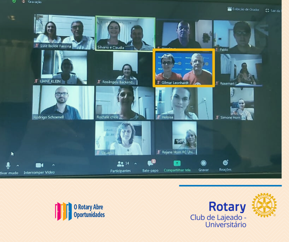 Visita Virtual do Governador Gilmar Leonhardt e sua esposa Varnice Leonahrdt ao Rotary Clube de Lajeado_Universitário no mês de outubro de 2020