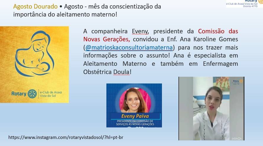 Associada Eveny Paiva convidou a Enf Ana Karoline para trazer informações sobre aleitamento materno.
