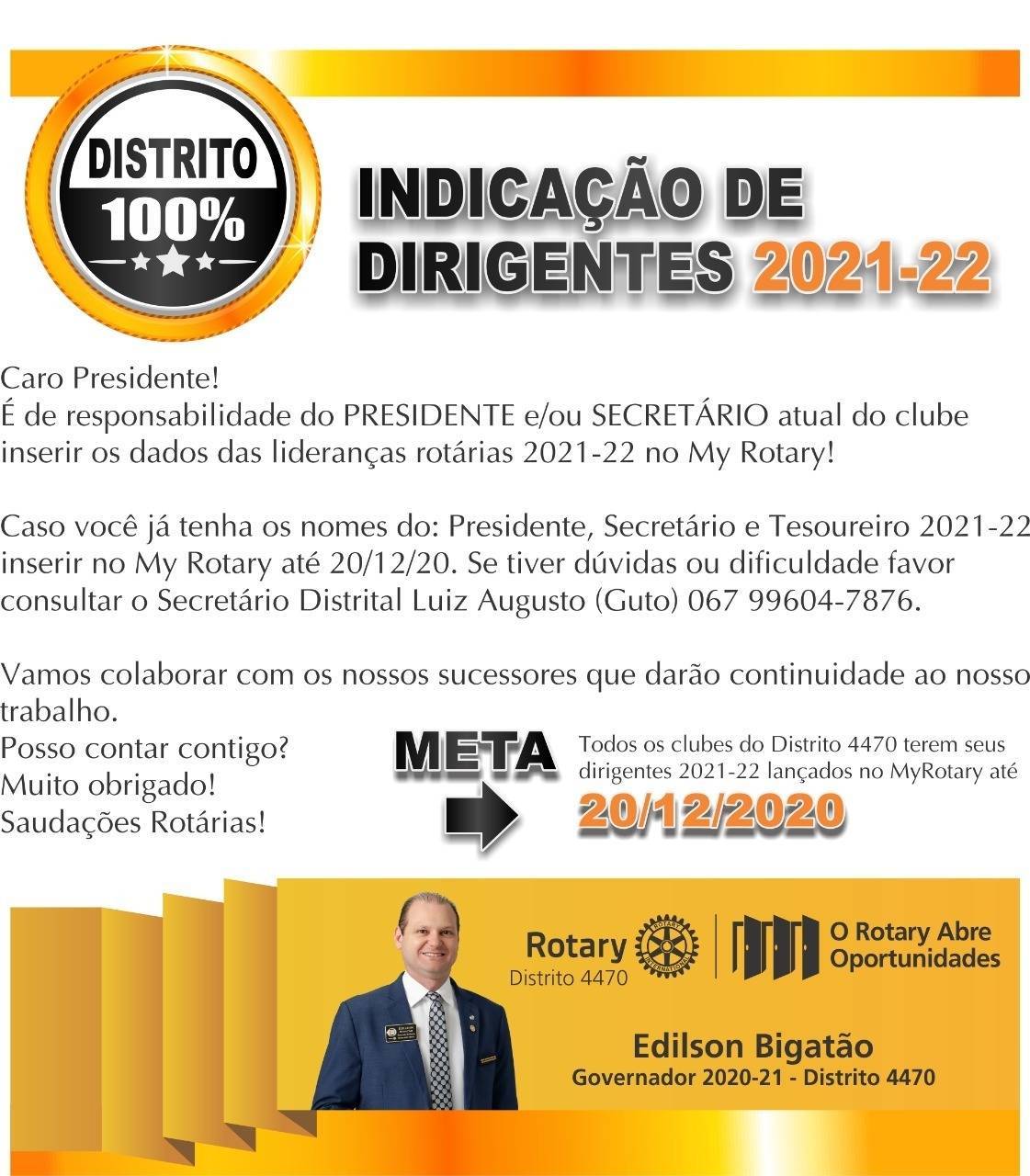 Indicação de Dirigentes 2021-22 - Meta até 20/12/2020